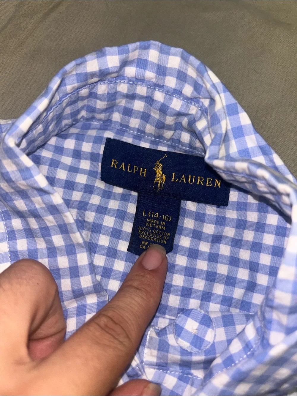 Ralph Lauren Blue and White Gingham Short-Sleeve Button-Down Shirt